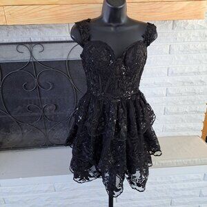 Gothic Women's Mini Dress Black Size 6 Boning Corset Tulle Fairy Whimsygoth